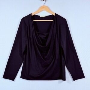 Chalet Cowl Neck Top Womens Large Black Long Sleeve Draped Lagenlook Minimalist